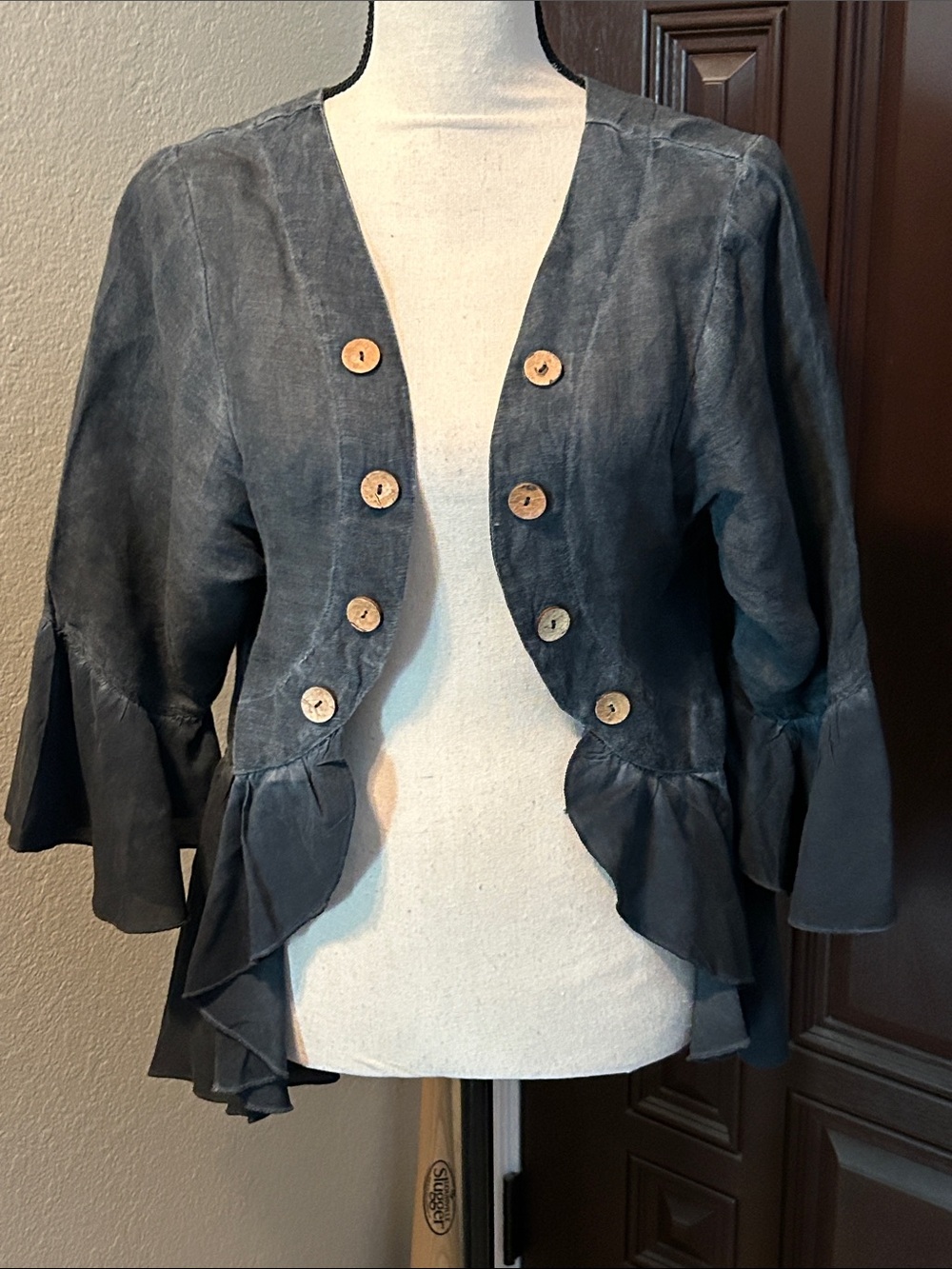 Crosstree Lane Linen Blend Open Ruffle Jacket
